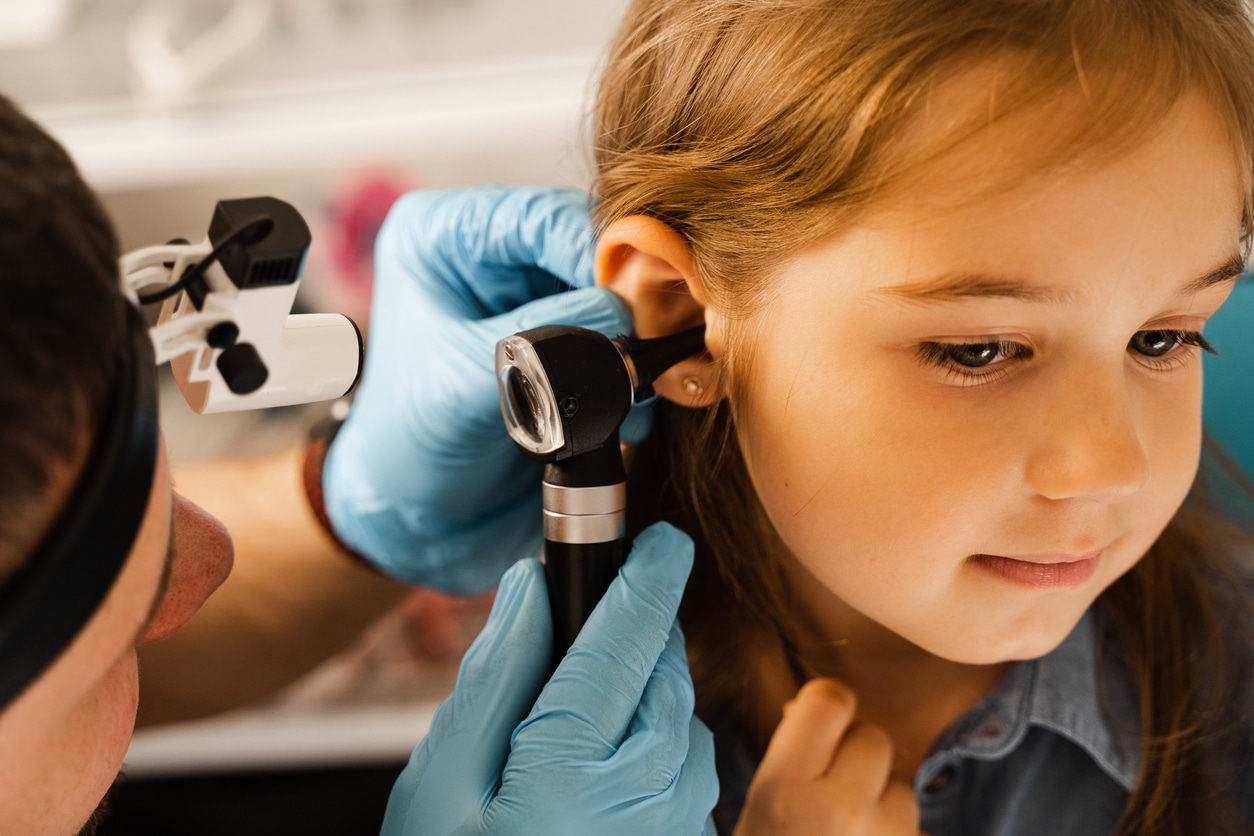 Young girl in an ear exam.